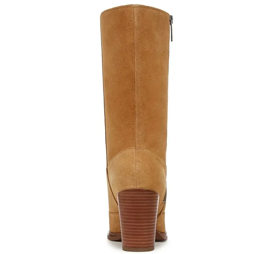 Franco Sarto Jaxon Mid-Shaft Boot Size 9 Camel/Brown Suede Block High Heel New